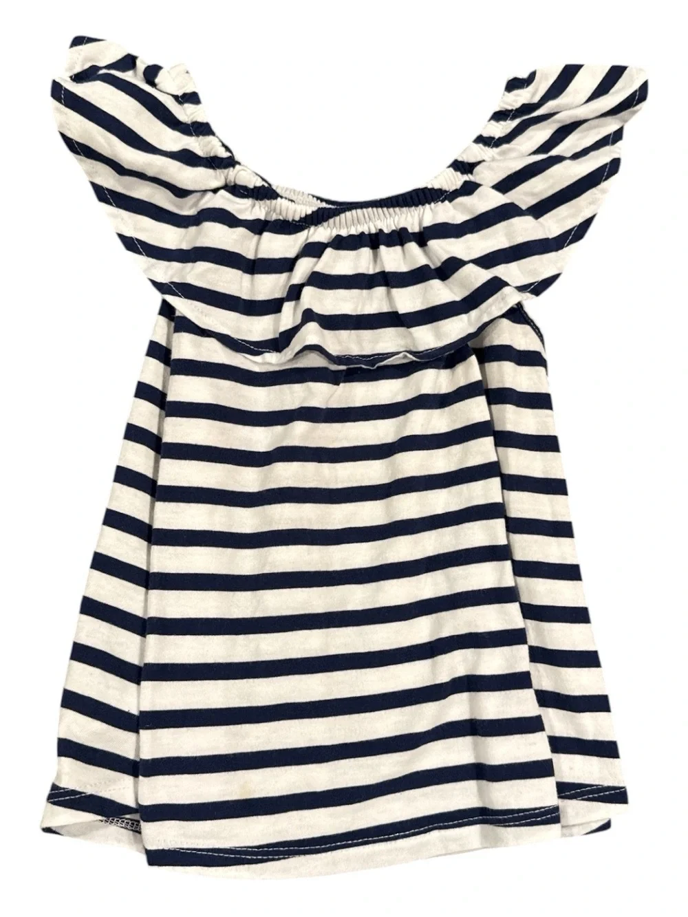 Old Navy Toddler Girls Navy White Stripe Ruffle Off-Shoulder Top Summer Size 3T